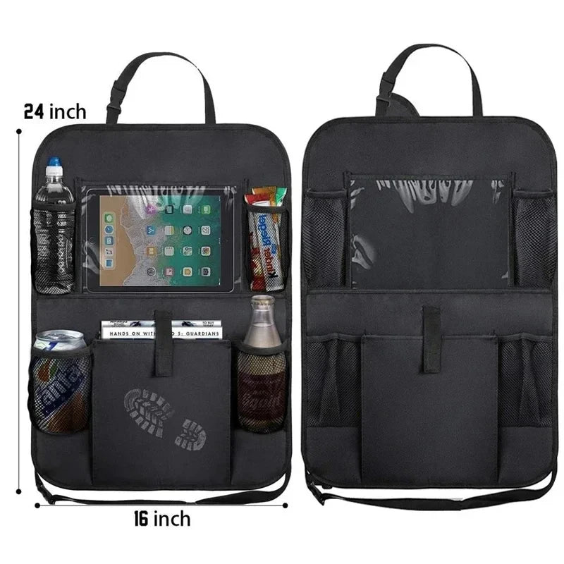 Backseat organizer front and back with dimensions