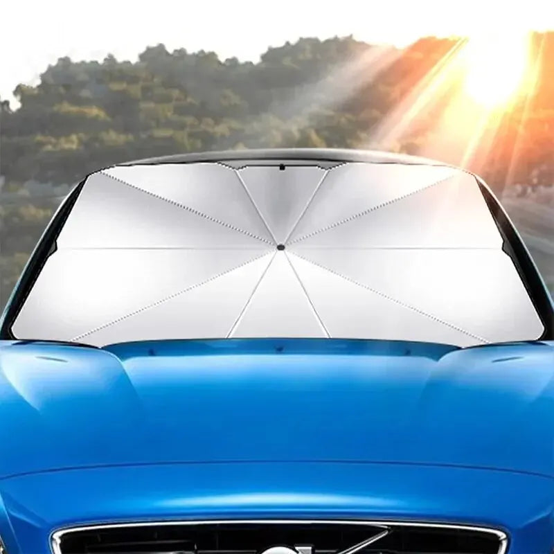 Windshield sunshade umbrella installed in car