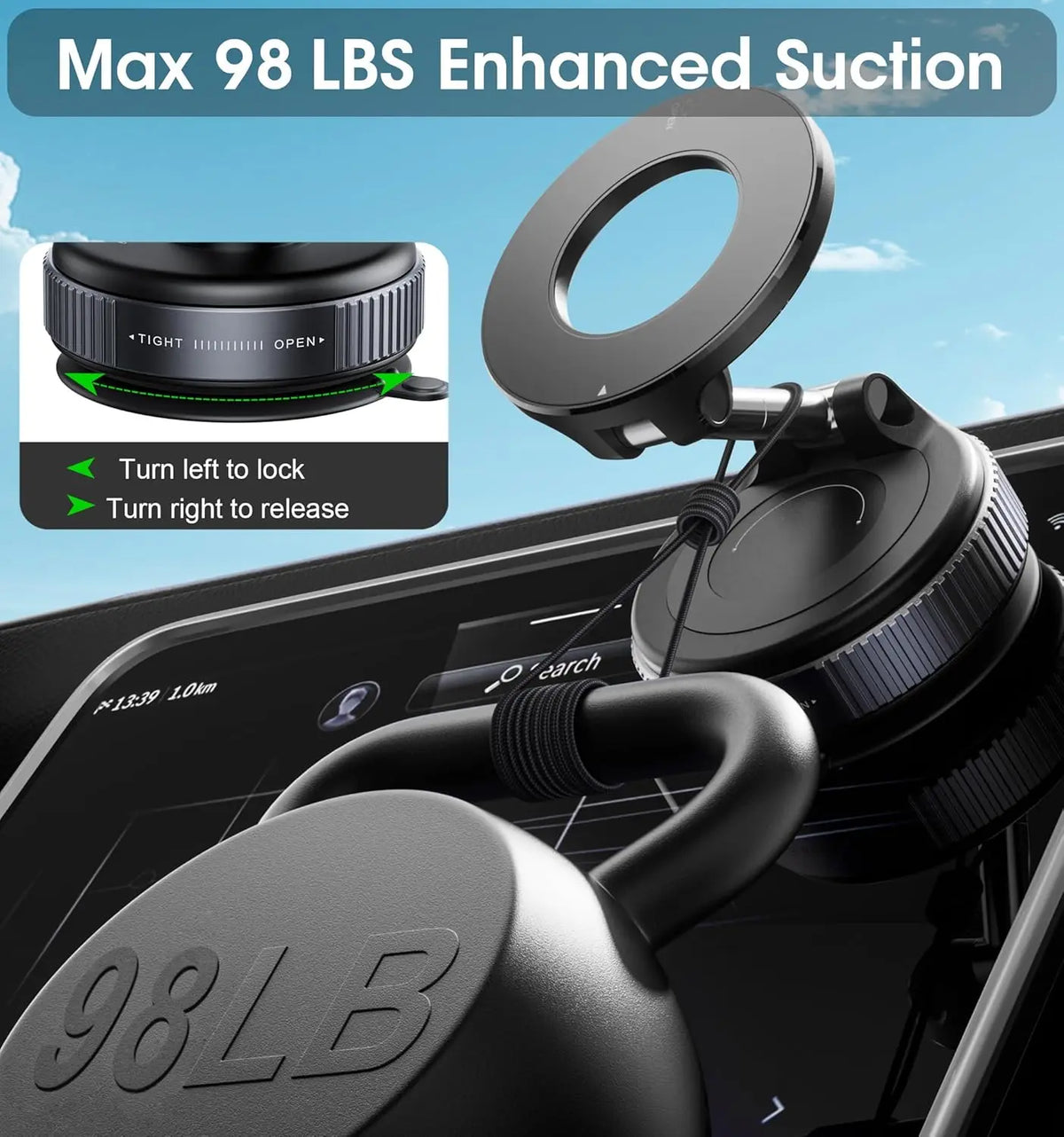Vacuum Magnetic Car Phone Holder – MagSafe Suction Mount, 360° Foldable