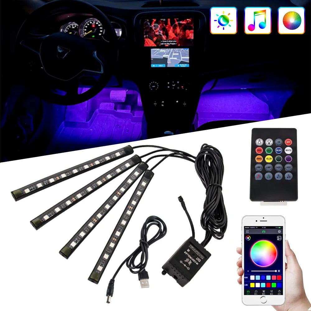 Footwell LED lights glowing under car seats