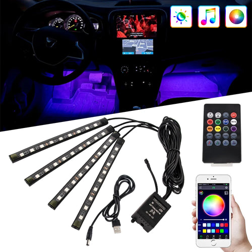 Footwell LED lights glowing under car seats